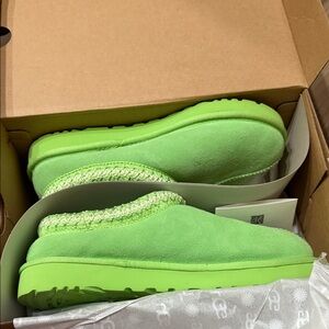 UGG Neon Green Suede Cozy Slip-On Slippers